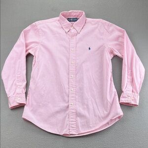 Ralph Lauren Pink Stripe Oxford Button Down Pony Logo Custom Fit Shirt Mens M